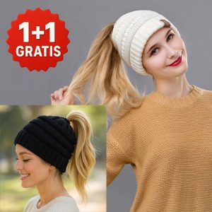Căciulă croșetată cu deschidere pentru coadă de păr | BEANIEHUT 1+1 GRATUIT